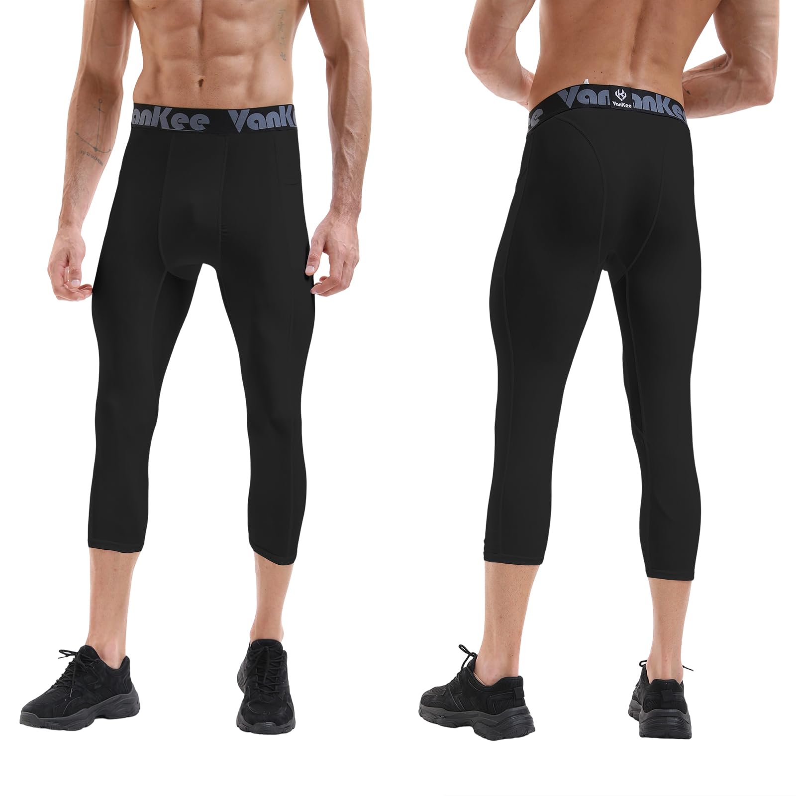 Męskie spodnie kompresyjne 3/4 z kieszeniami Sportowe legginsy do biegania Spodnie fitness Szybkoschnące spodnie do koszykówki Piłka nożna Joga Siłownia