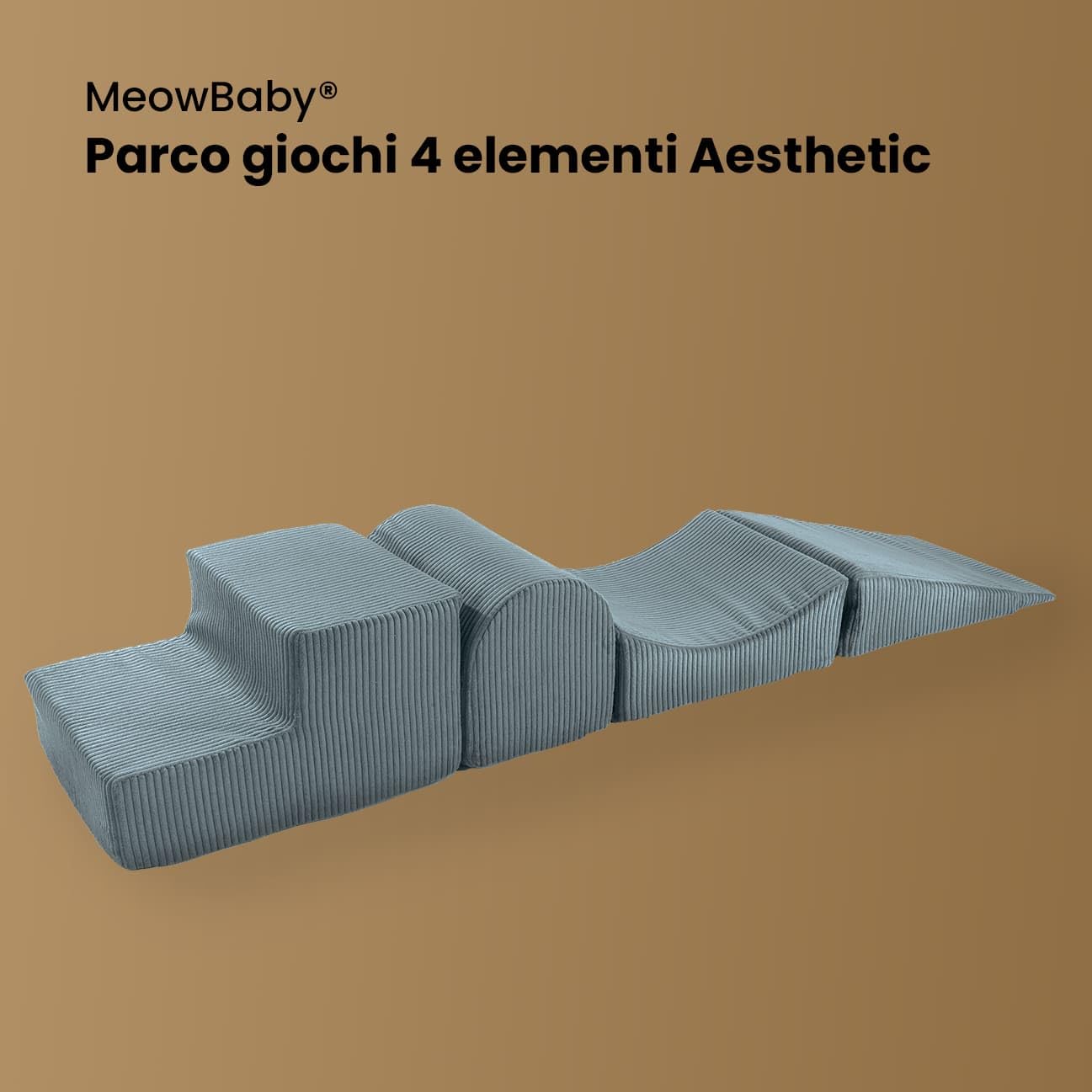 MEOWBABY Playset in Schiuma Morbida - Percorso a Ostacoli per Bambini, 4 Blocchi Modulari, Area Giochi Sicura e Interattiva 195x45 cm, Perfetto per Neonati e Prima Infanzia, Kord, Crema