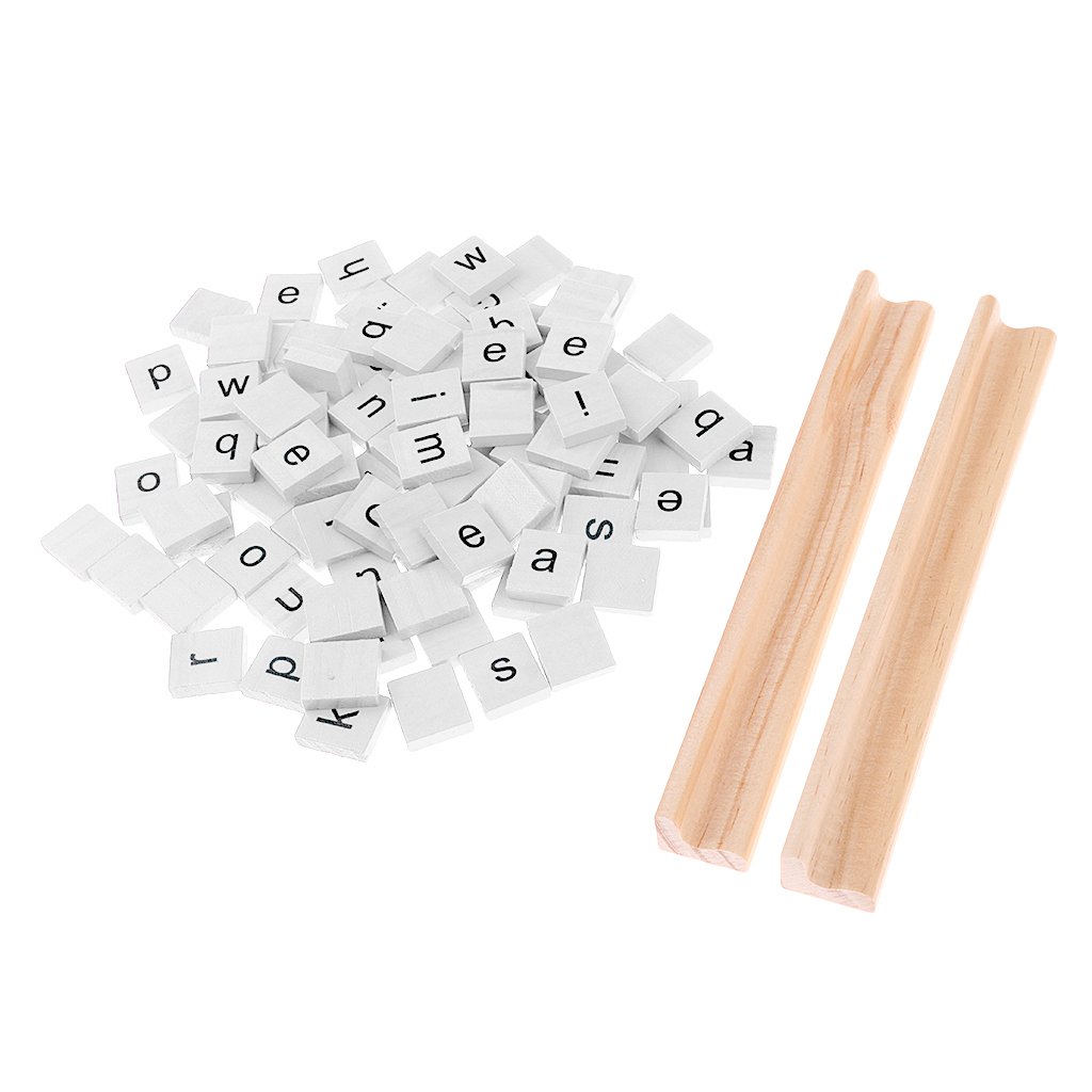 FITYLE 100 Pieces Wooden Alphabet Spelling Tiles Mix Lowercase Letters for Crafts Scrapbook Game, White, as described