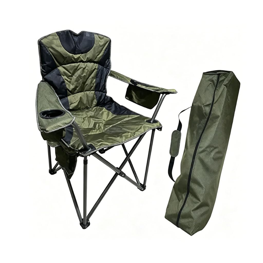 Campingstuhl Faltbar mit Dicker Polsterung, Klappstuhl Camping Stuhl mit Getränkehalter & Seitentasche, Stabiler Fischerstuhl für Garten Picknick Festival, inklusive Tragetasche