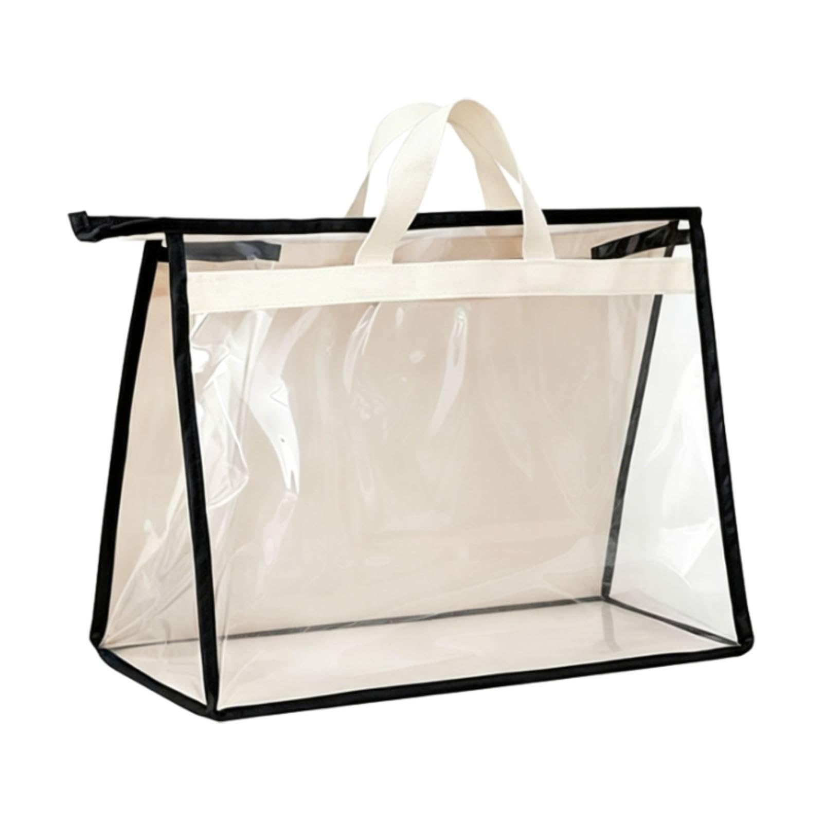 Clear Purse Storage Bag with Handles Transparent Handbag Dust Cover Zipper Closure Zippered Handbag Protector for Wardrobe, Closet, Travel Beige-Black XL-image-32
