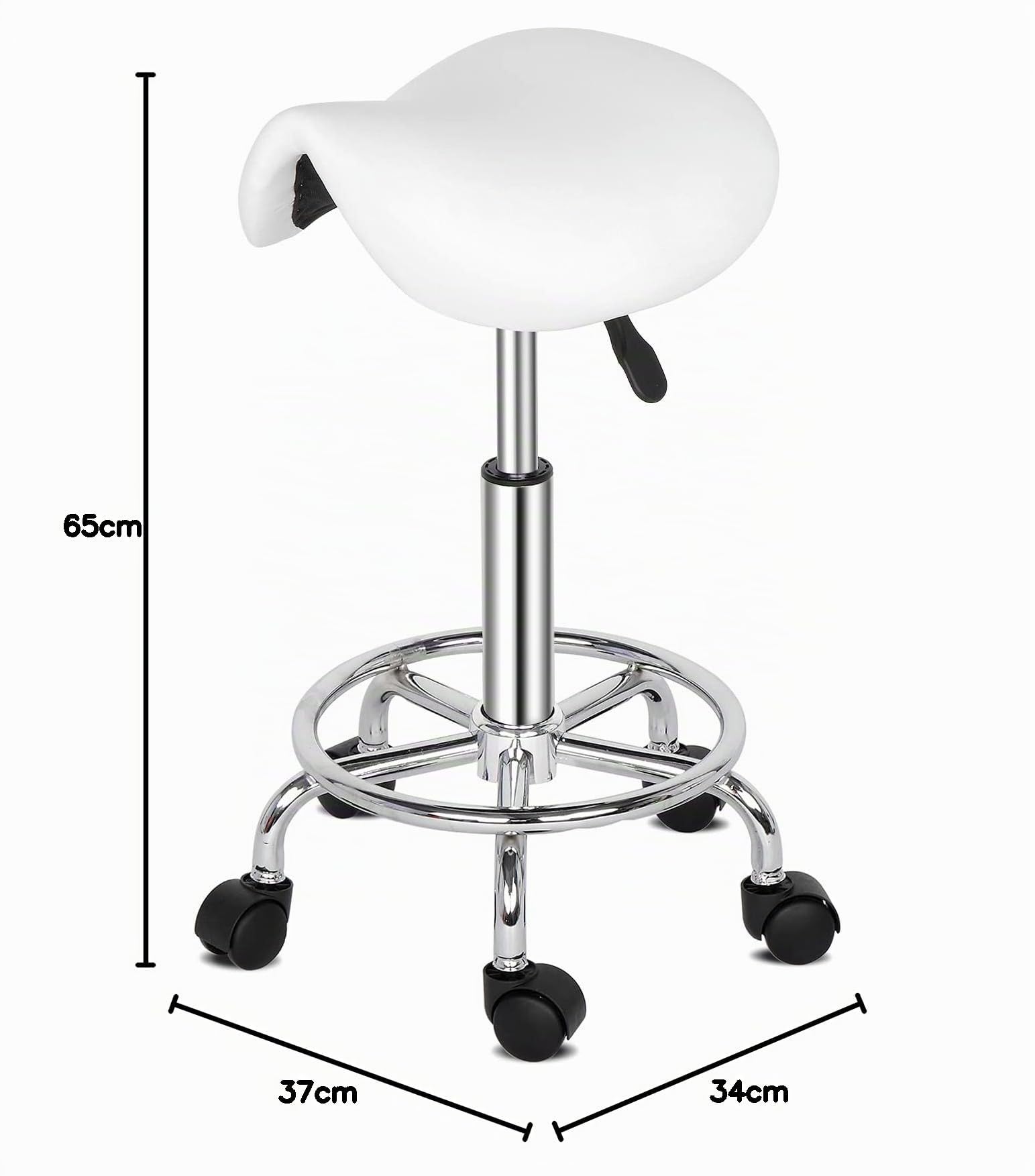 Bonnlo Ergonómico Taburete con Ruedas de Montar, Taburete Regulable Altura 51-65 cm, Taburete Giratorio con Ruedas 360° para Salones de Belleza, Spas y Oficinas Blanco (Blanco)
