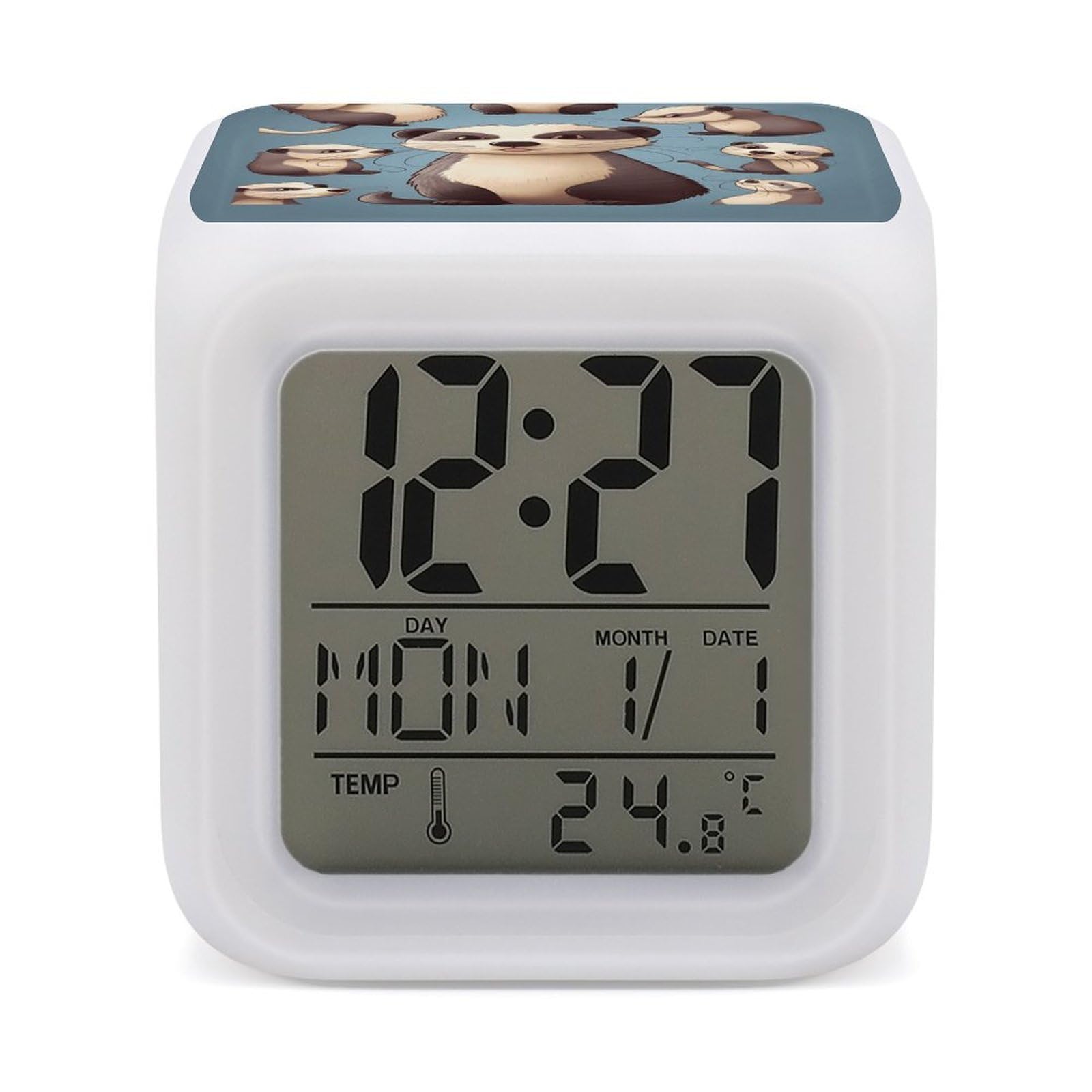 VstaDank Hairy Ferret Alarm Clocks with 7 Color Changing Night Light Exquisite Bedroom Digital Clocks with LED Temperature Display Desk Clock Ok to Wake Clocks for Heavy Sleeper