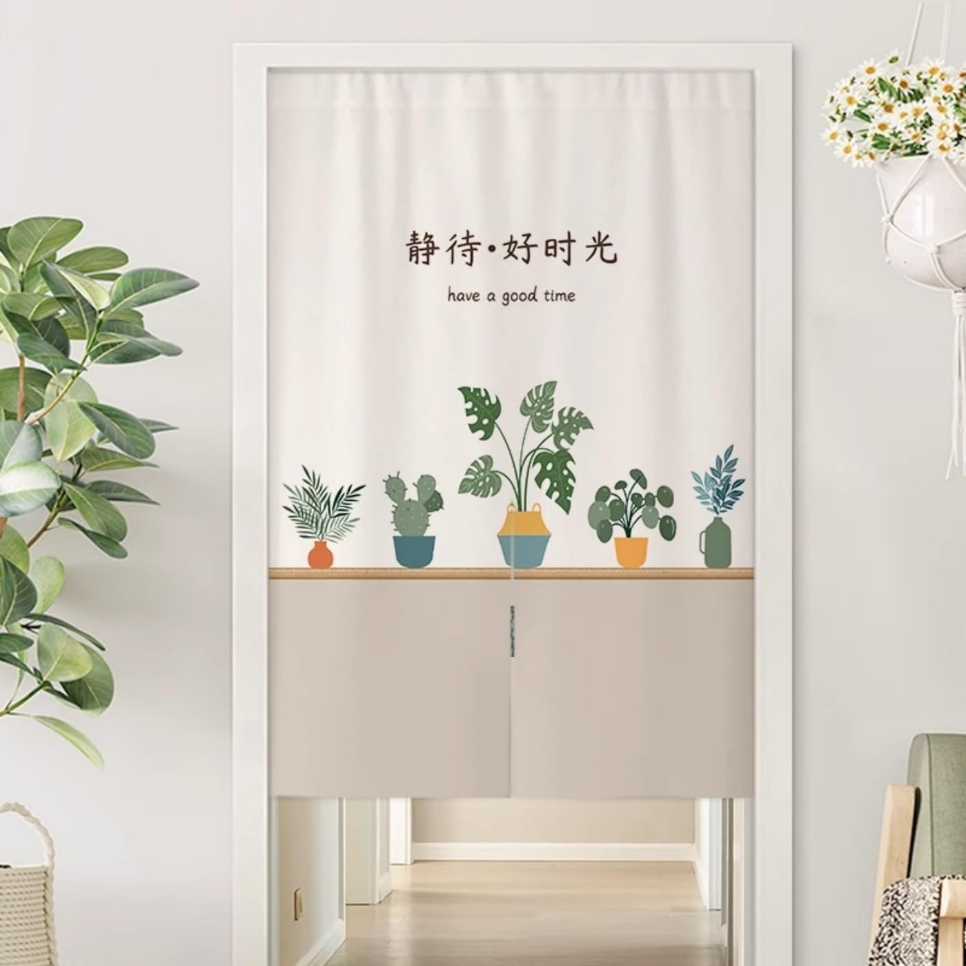 Guest Ruyunlai M09 Green Plants Japanese Noren Doorway Curtain, 90X150cm