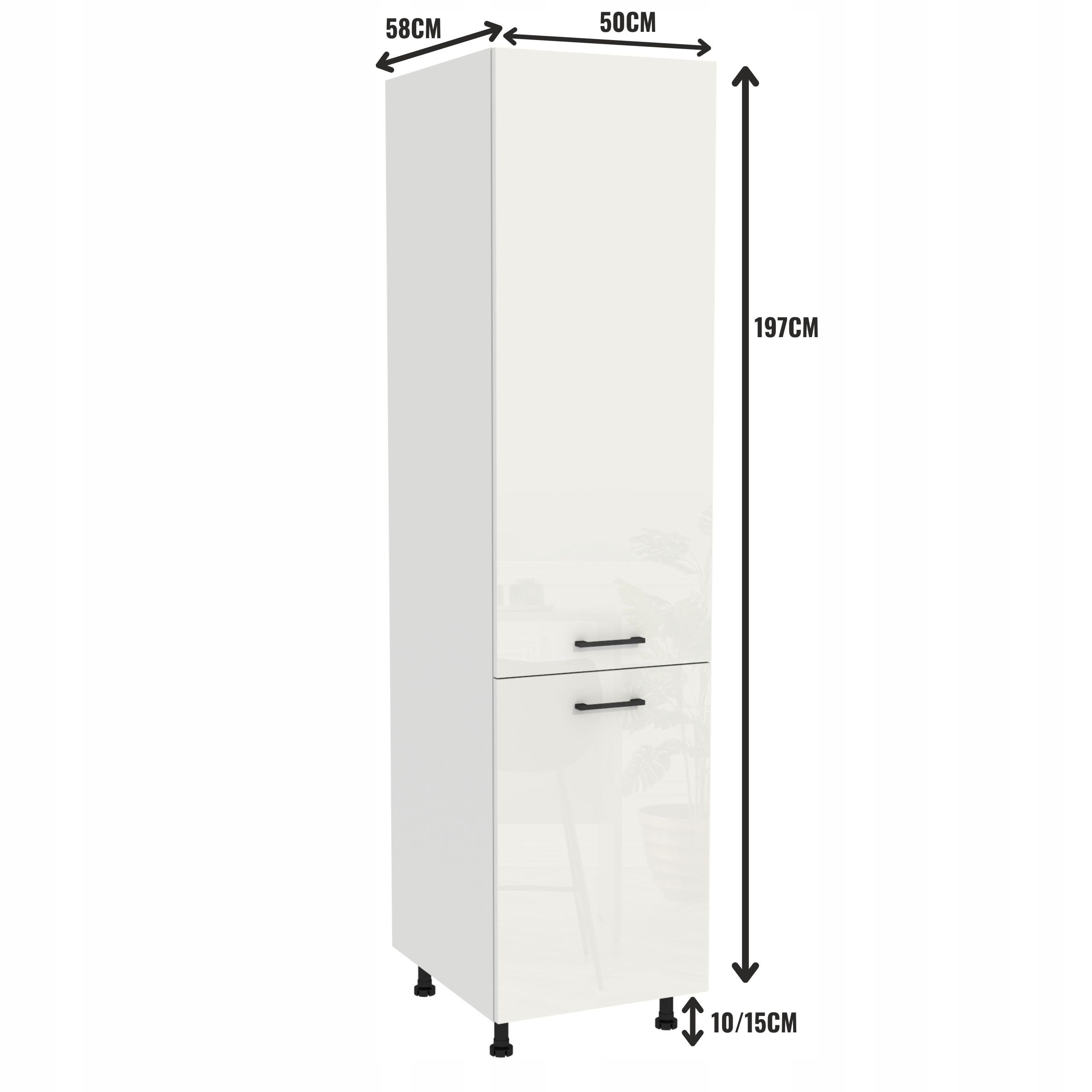 Küchenhochschrank CAPRI 50x197x58 cm - hoher Küchenschrank - Soft-Close Türen - 2 feste und 3 variable Einlegeböden - stabiler Küchenmöbel - Bausatz zum Selbstaufbau - Weiß Acryl Hochglanz/Weiß