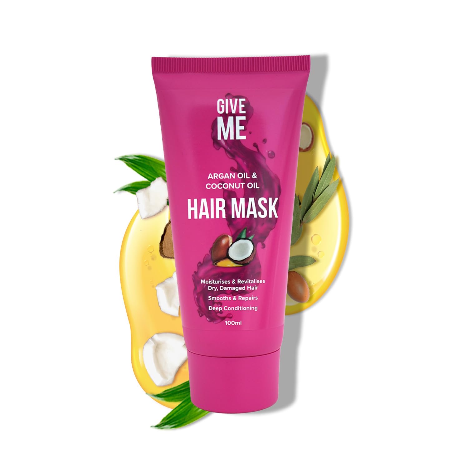 Give Me Cosmetics, Hair Mask for Dry Damaged Hair, Argan & Coconut Oil, Deep Conditioning, Intensely Hydrating Formula, Smoothes & Repairs, Salon Finish