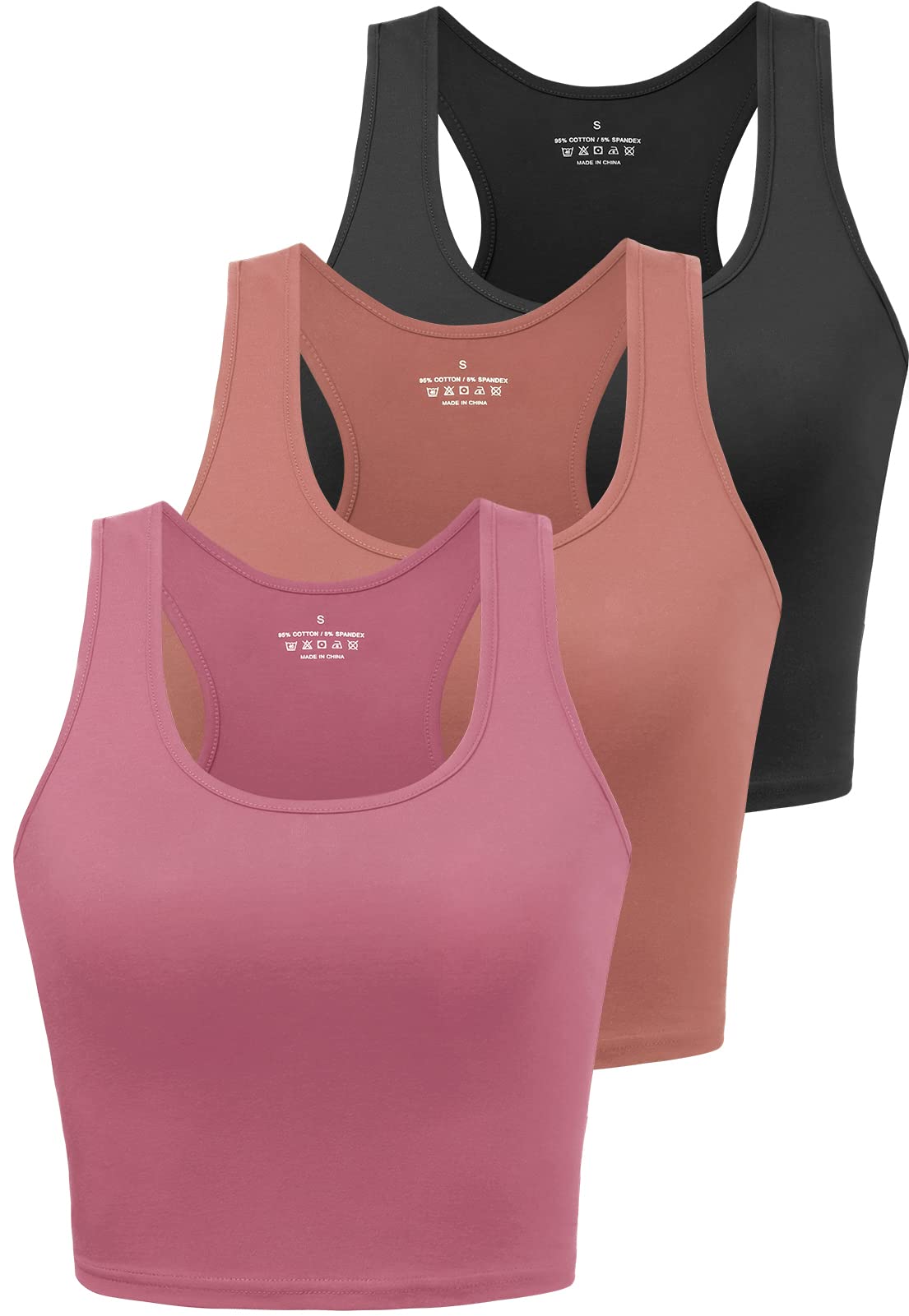PorvikeSports Crop Tank Tops for Women Cropped Workout Tops Racerback Running Yoga Tanks Cotton Sleeveless Gym Shirts 3 Pack