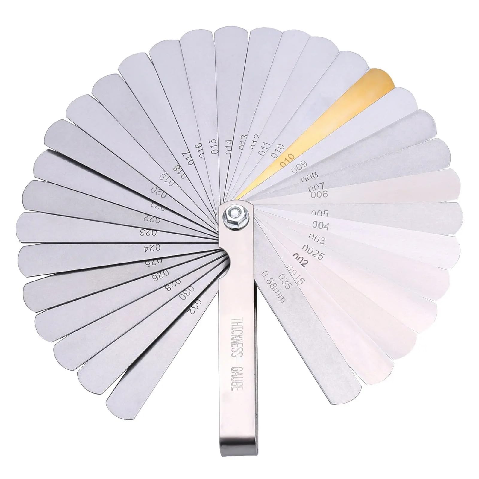 Miarka szczelinowa stożkowa, Zestaw metrycznych szczelinomierzy 14-32 ostrza 0,04-0,88 mm mosiężny zawór popychacz(32PCS)