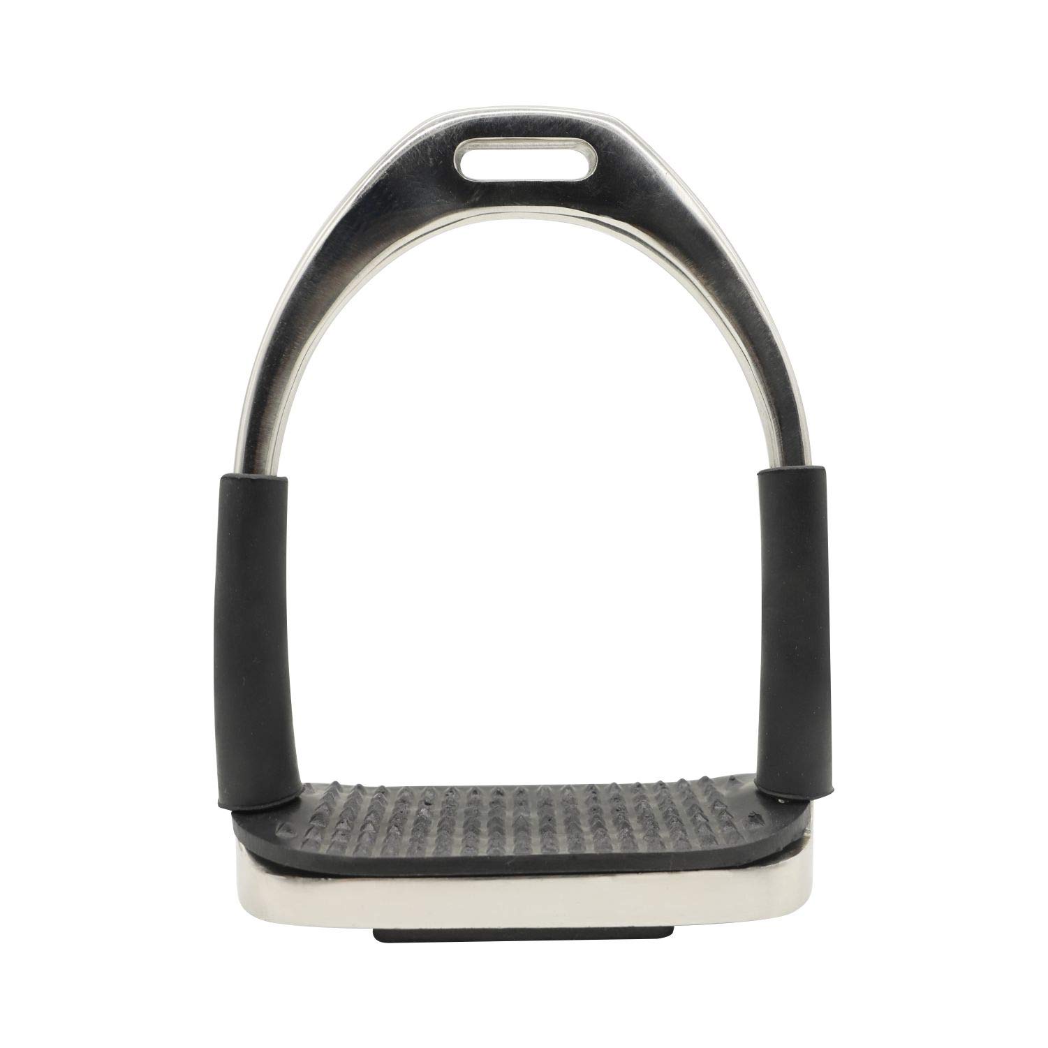 AK Flexi plegable de acero inoxidable para montar a caballo, estribos ecuestres con banda de rodadura negra (4 pulgadas, plata)