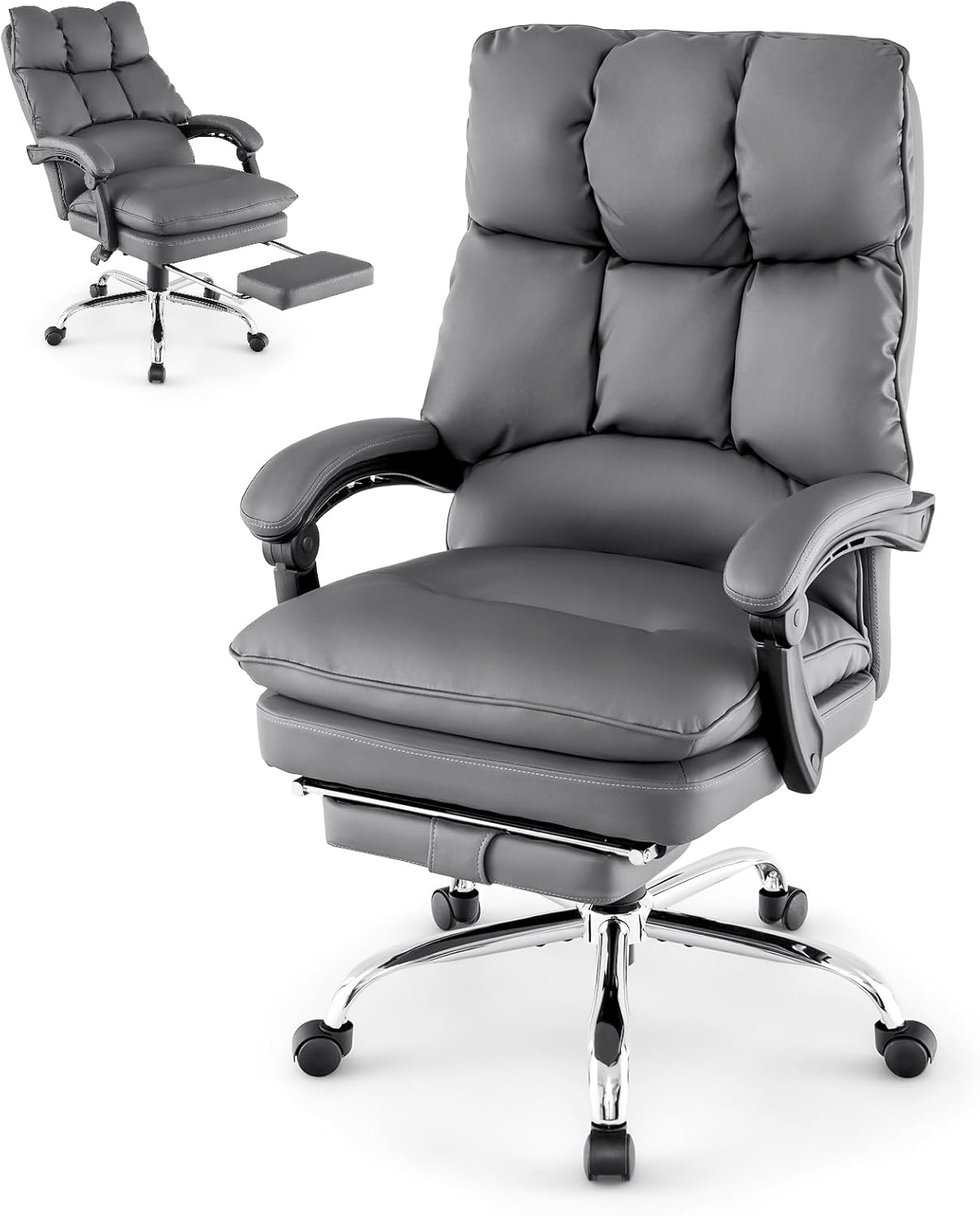COSTWAY PU Leather Office Chair, Height Adjustable Reclining Computer