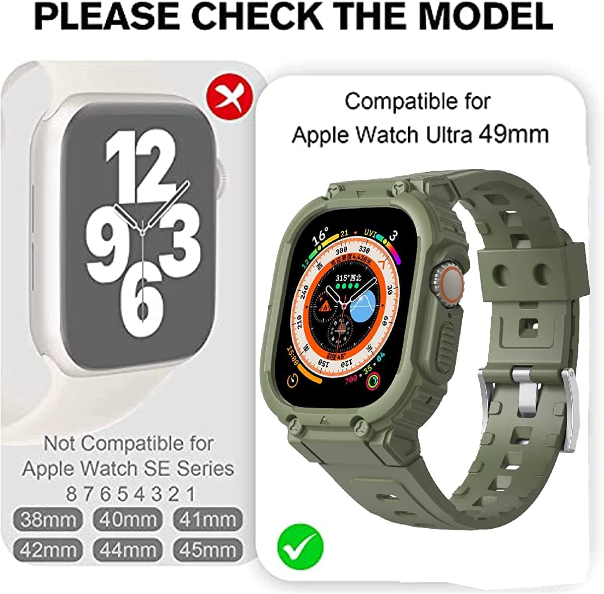 Kompatibel mit Apple Watch Ultra/Ultra 2 49mm Gehäuse mit Armband,Stoßfestes TPU-Sportarmband für iWatch Ultra 2/Ultra 49mm Armband für Damen und Herren