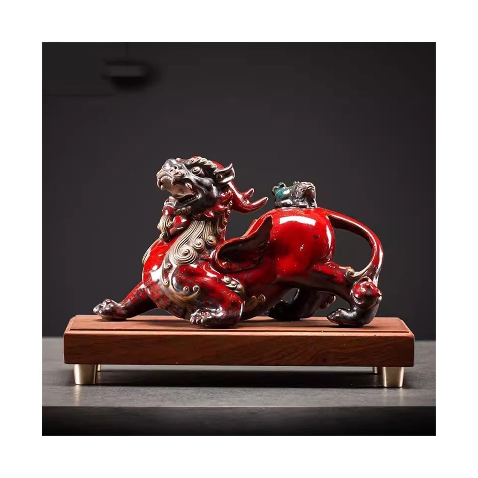 BHGFYXBS Statues Ornament Chinese Fortune Pixiu Ornaments Home Ceramic Living Room Entrance Decoration Desk Gift Feng Shui Decoration,Right-With base