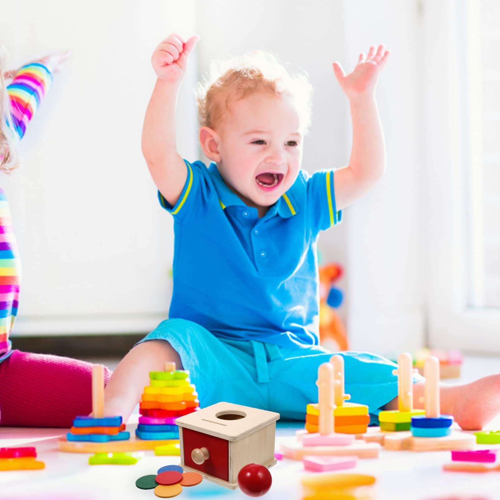 Toyvian Giocattoli in Legno Montessori 2 in 1 Oggetto Scatola A Goccia Permanenza Palla, con Cassetto, per Neonati Bambini Piccoli