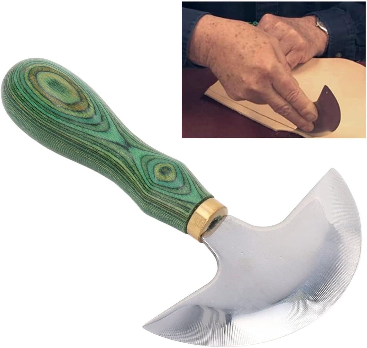 Leather Round Head CutterLeather Steel High Sharpness Wooden Handle Easy Control Leather Round Knife for Leather Craft DIY Half Moon Cutter