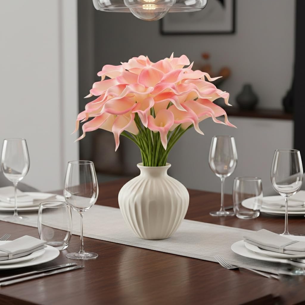 Floral Kingdom 20 Pack 14" Calla Lily Artificial Flowers – Real Touch Blush Pink Latex Faux Flowers for Home Decor, Table Centerpieces, Living Room and Weddings - Image 2
