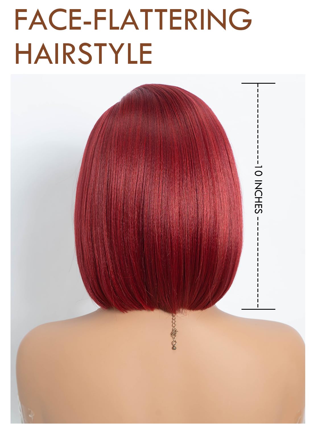 Joedir Short Straight Bob Wig with Side Part Synthetic Lace Front Wigs with Baby Hair 10 Inch Bob Wig for Black Women Wine Red - Image 4