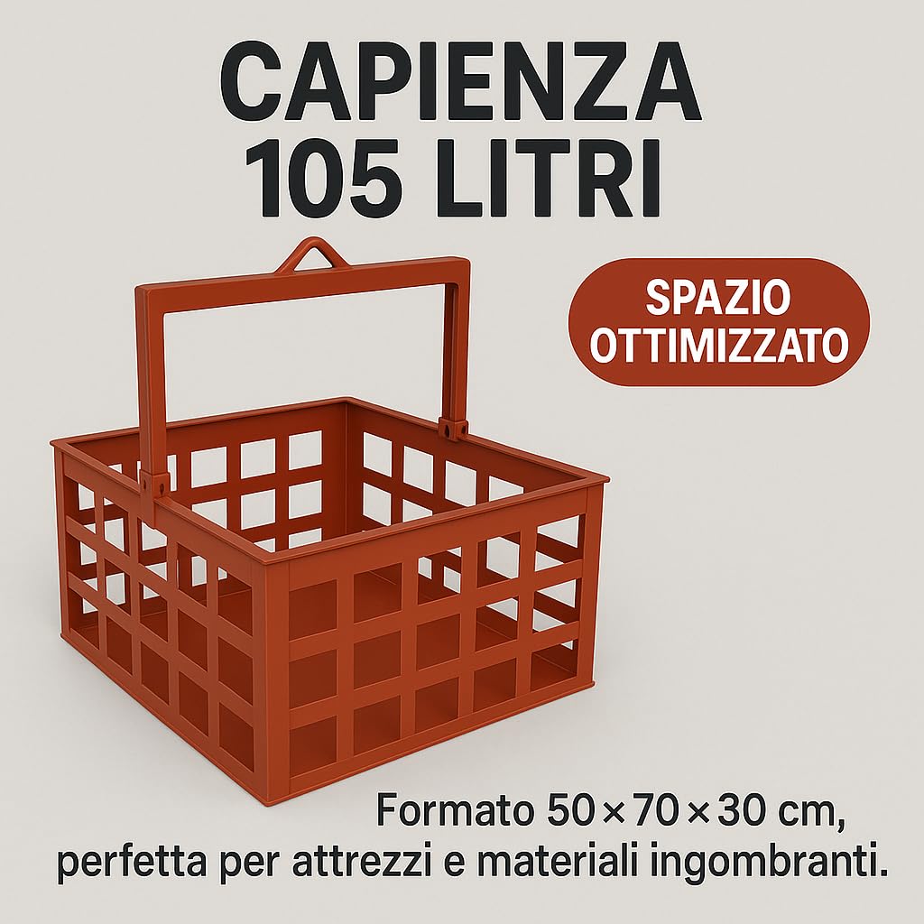 Cesta para montacargas 50x70 cm, fabricada en Italia - Cesta de chapa para grúa, Altura 30 cm Capacidad 105 lt/150 kg – Baúl portaherramientas para uso en construcción - Resistente a los golpes