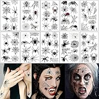 Halloween Temporary Tattoo Stickers Spider Waterproof Tattoo Halloween Face Makeup Stickers Family Kit,Suitable for Women Men Boy and Girl Party Dress Up(10 Sheet)