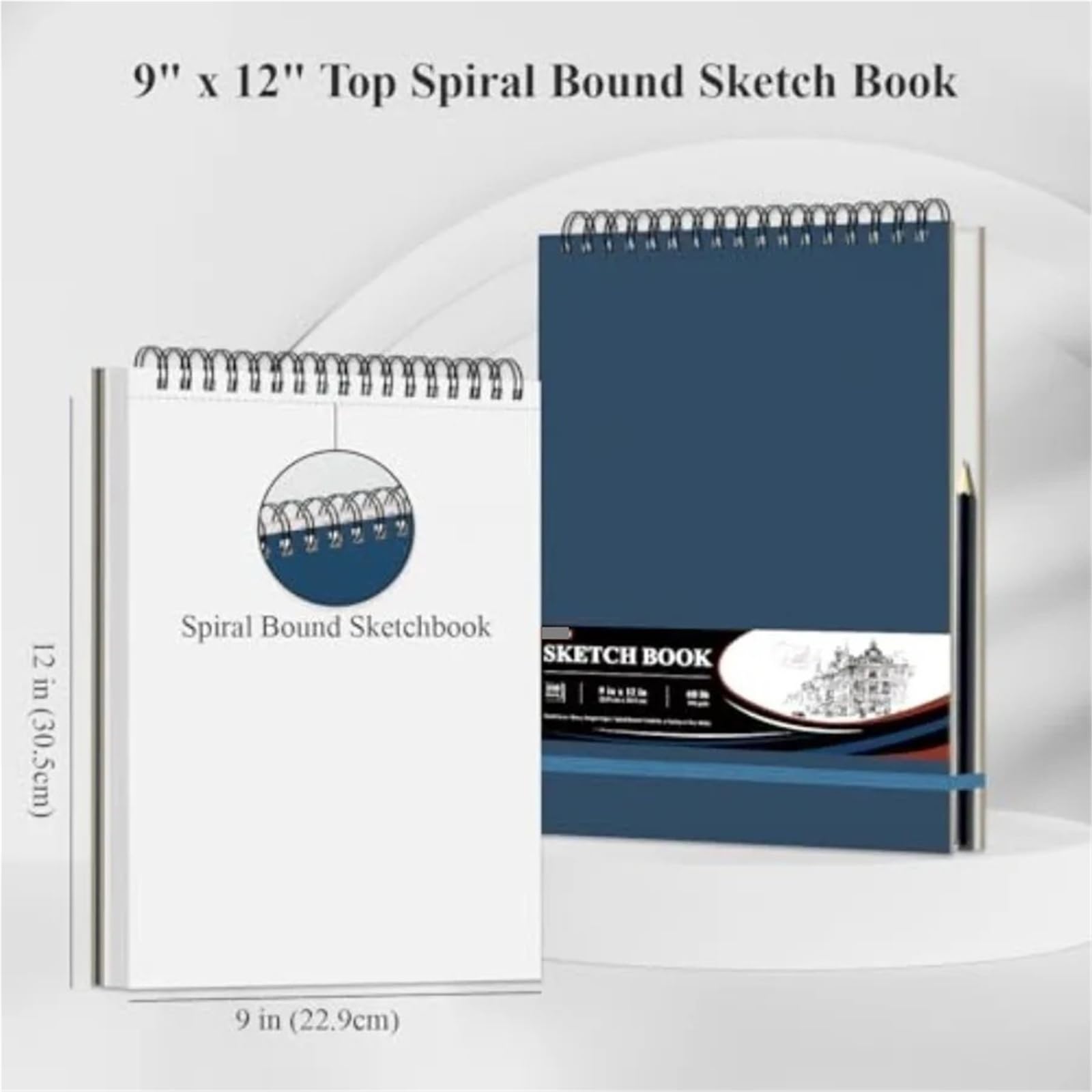 Bloc De Dibujo Con Espiral Cuaderno de bocetos de 9" x 12", cuaderno de bocetos de tapa dura, bloc encuadernado en espiral superior, 100 hojas de papel de dibujo de 100 g/m²