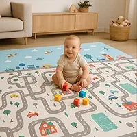 Tapete Tatame Infantil Dobrável 2x1,5m Emborrachado Dupla Face 6mm Antiderrapante Bebê Atividades Educativas Macio Impermeável Colorido Tapetinho Criança Reversível Leve com Bolsa (Pista)