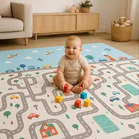 Tapete Tatame Infantil Dobrável 2x1,5m Emborrachado Dupla Face 6mm Antiderrapante Bebê Atividades Educativas Macio Impermeável Colorido Tapetinho Criança Reversível Leve com Bolsa (Pista)