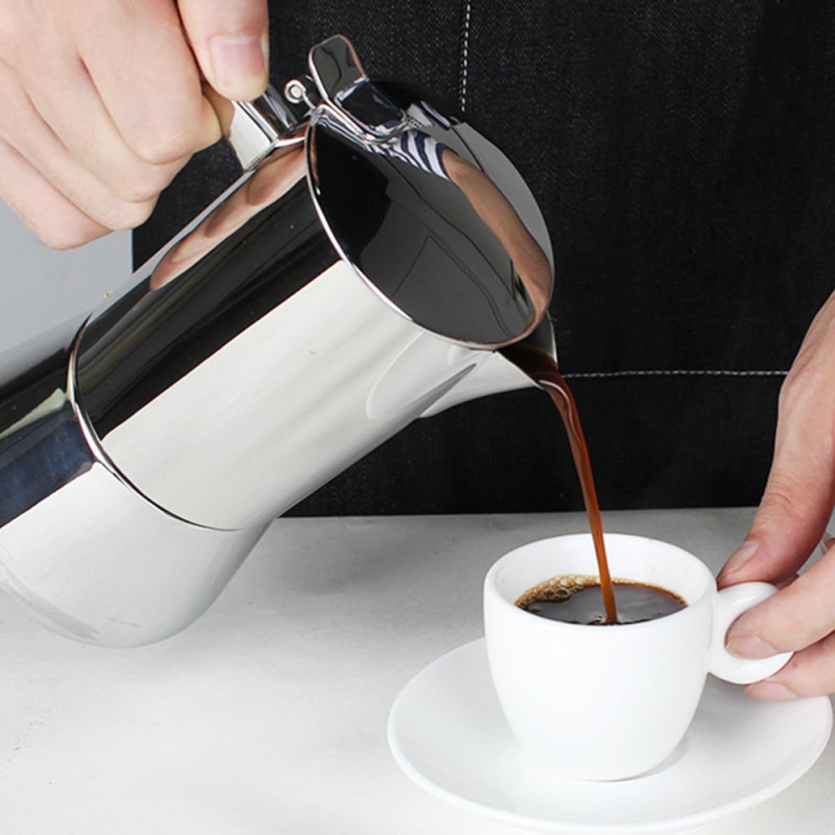 Cafetera Espresso de Acero Inoxidable de 200ml Mango Ergonómico y Apta para Cocinas de Inducción Adecuado para Uso en Casa y Hotel