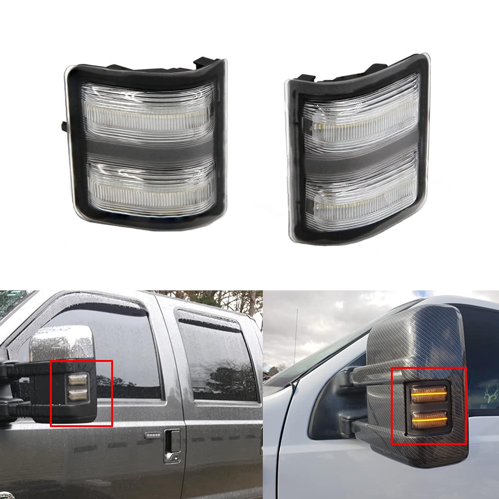 2Pcs Clear Lens Led Side Mirror Marker Lamp For 2013 2014 Ford F150, 2008-2016 Ford F250 F350 F450 F550 Super Duty Switchback White Driving Parking