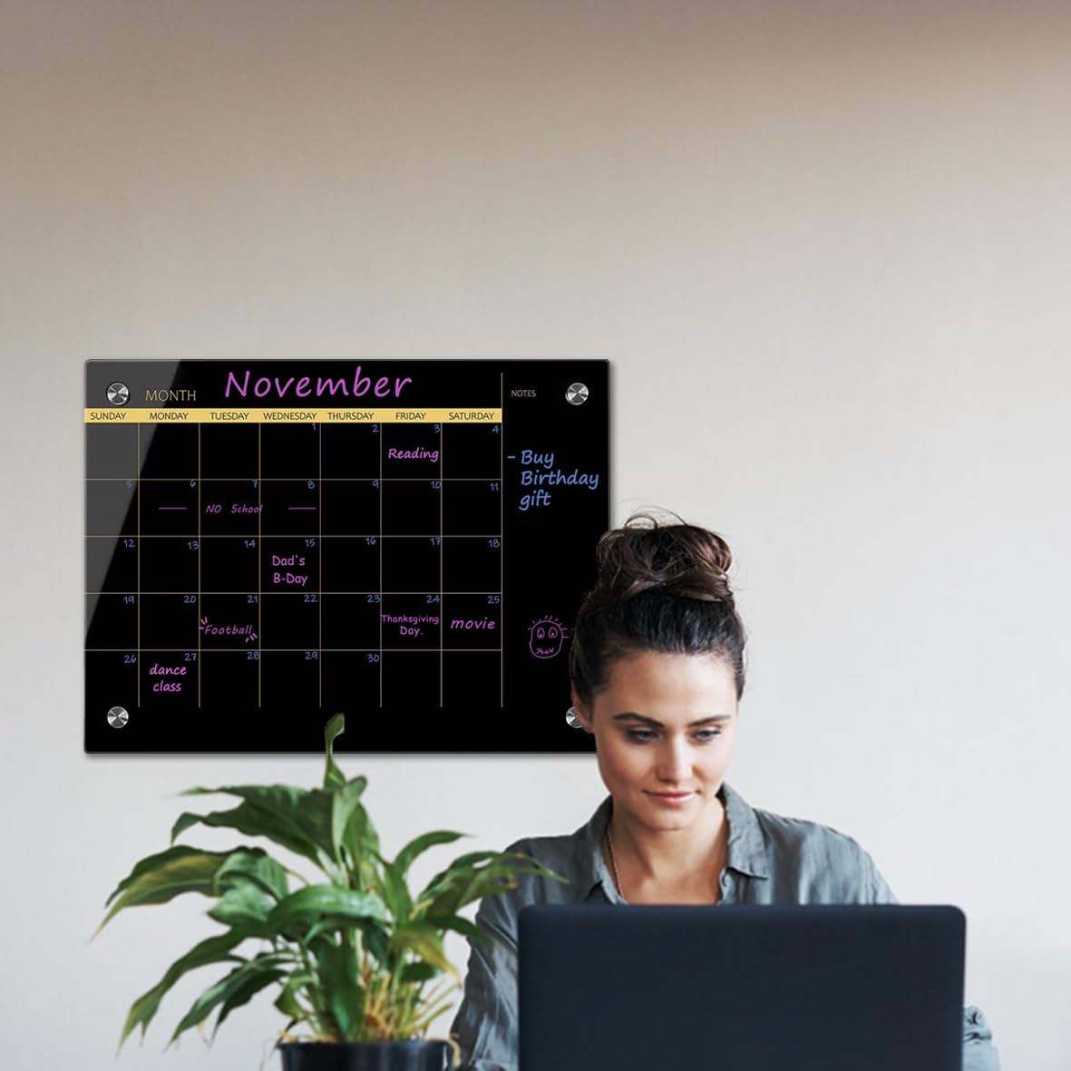 GlassA-BK-4560 - Lavagna bianca in vetro cancellabile a secco, 45,7 x 61 cm, calendario mensile, senza cornice, per casa, scuola, ufficio, superficie Blace