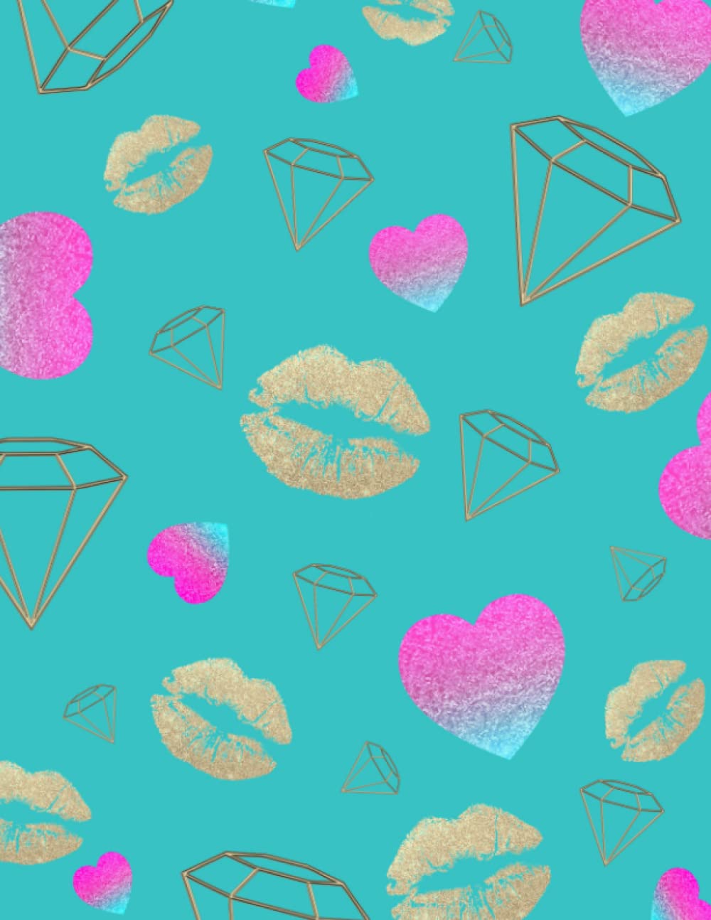 Notebook: Diamond, gold lips, and hearts