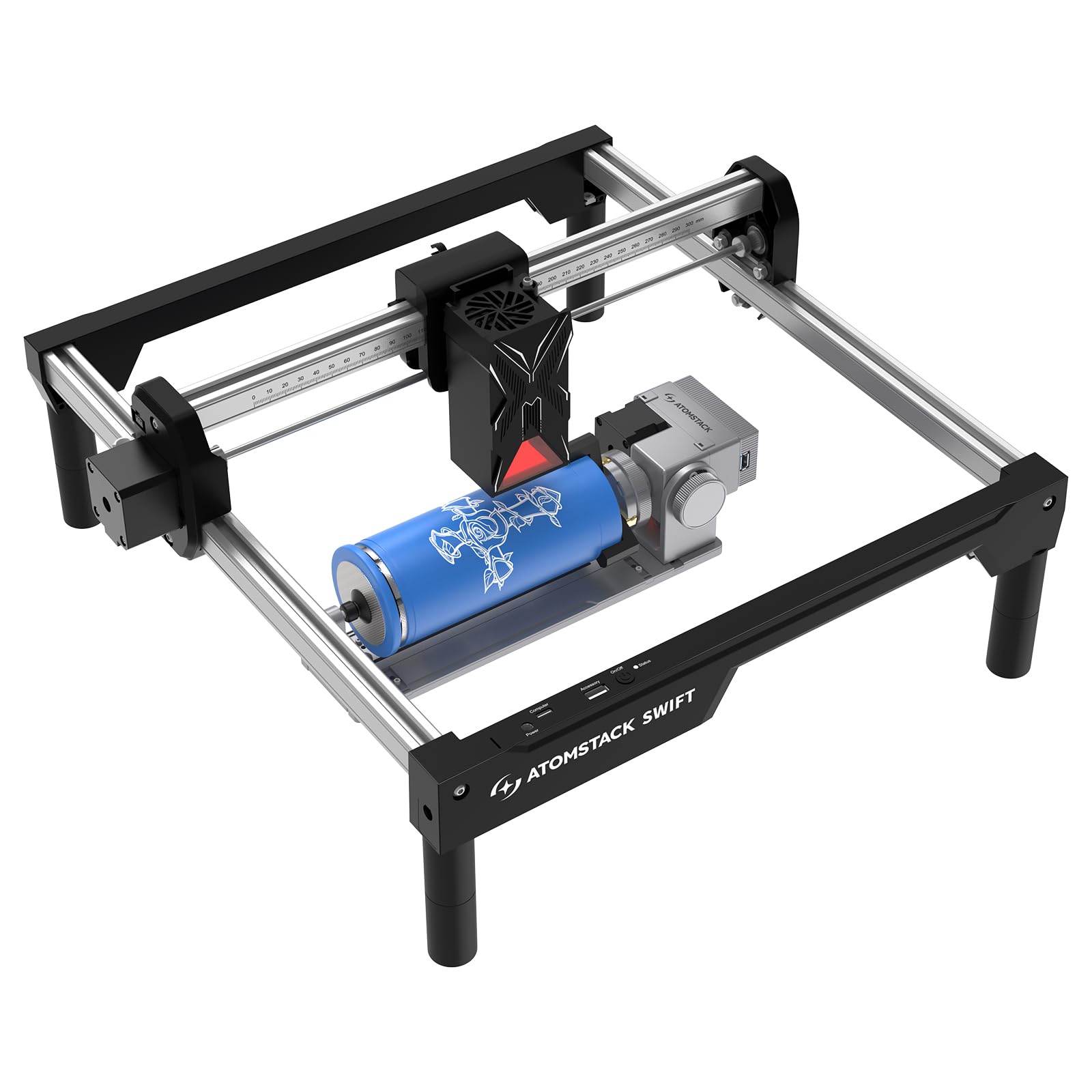 ATOMSTACK Swift 7W Laser Graviermaschine mit R8 Rotary Roller | 0,01 mm Hochpräzise Laser Cutter, Anfänger Lasergravierer für Holz Acryl Leder, Präzise Gravur von Zylindern