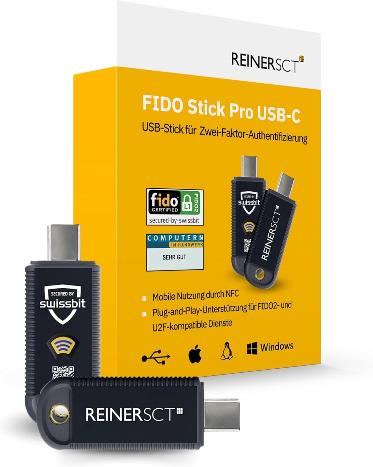 REINER SCT FIDO Stick Pro USB-C Sicherheitsschlüssel FIDO2 U2F Zwei-Faktor-Authentisierung