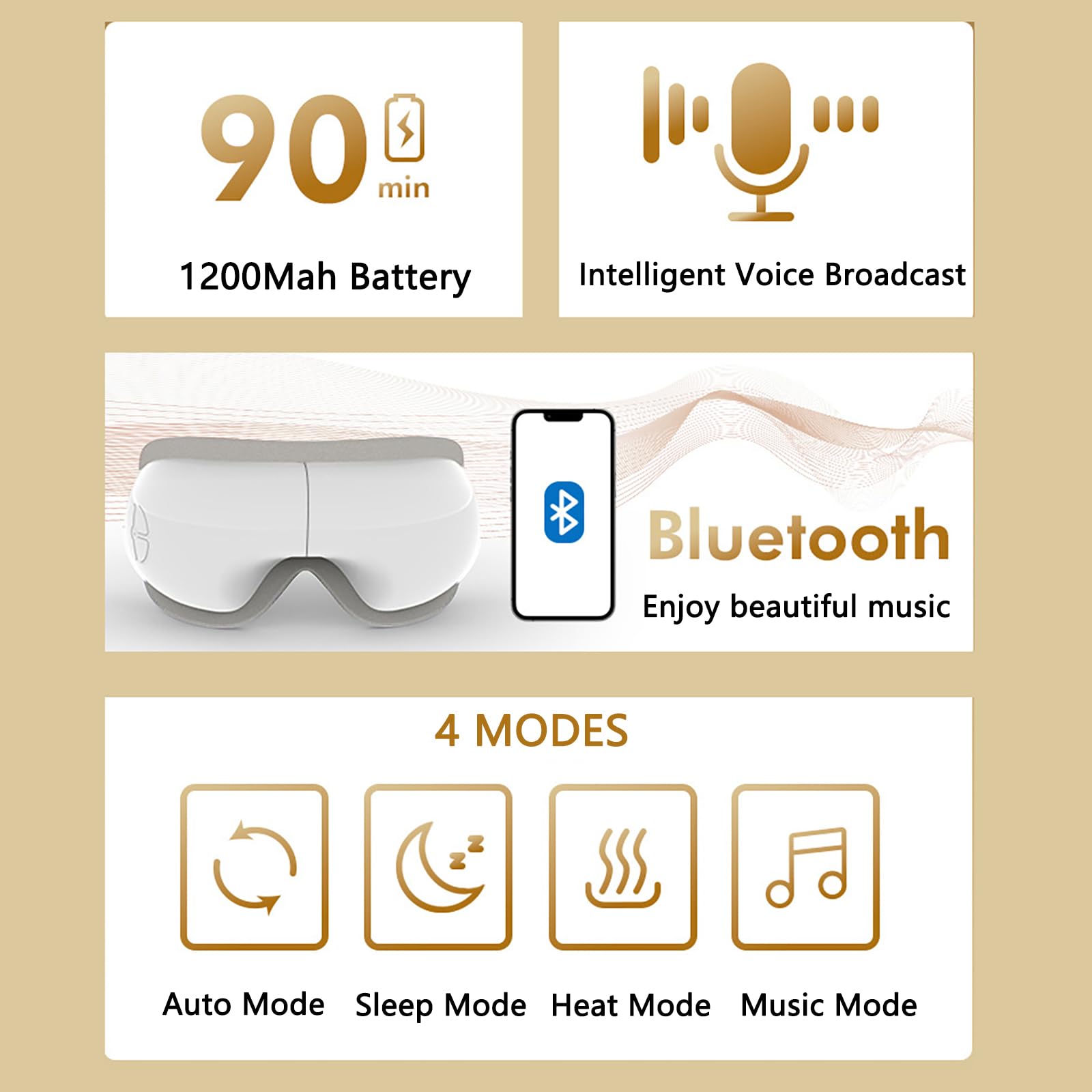 Eye Massager with Heat & Bluetooth Music,4-in-1 Eye Massager,Rechargeable Heated Eye Mask for Sleeping, Face Massager, Smart Sleep Eye Mask,Valentines Gifts for Women Men