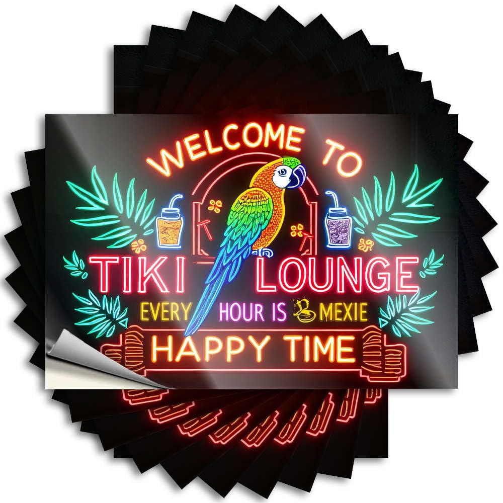 Welcome to Tiki Lounge. Every Hour is Happy Time. Small Sticker | Stitch Room Decor Waterproof Vinyl Water Billiard Removable Decal Peel Stick(12X18CM)