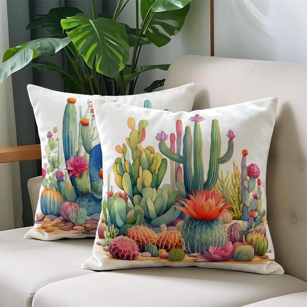 Federe Cuscini Divano 60x60 cm Federe Morbido Copricuscini Estate in Velluto, 2 Pezzi Copri Cuscini per Divano Pastorale Federa Cuscino Piante Tropicali per Camera da Letto Soggiorno (IU201)