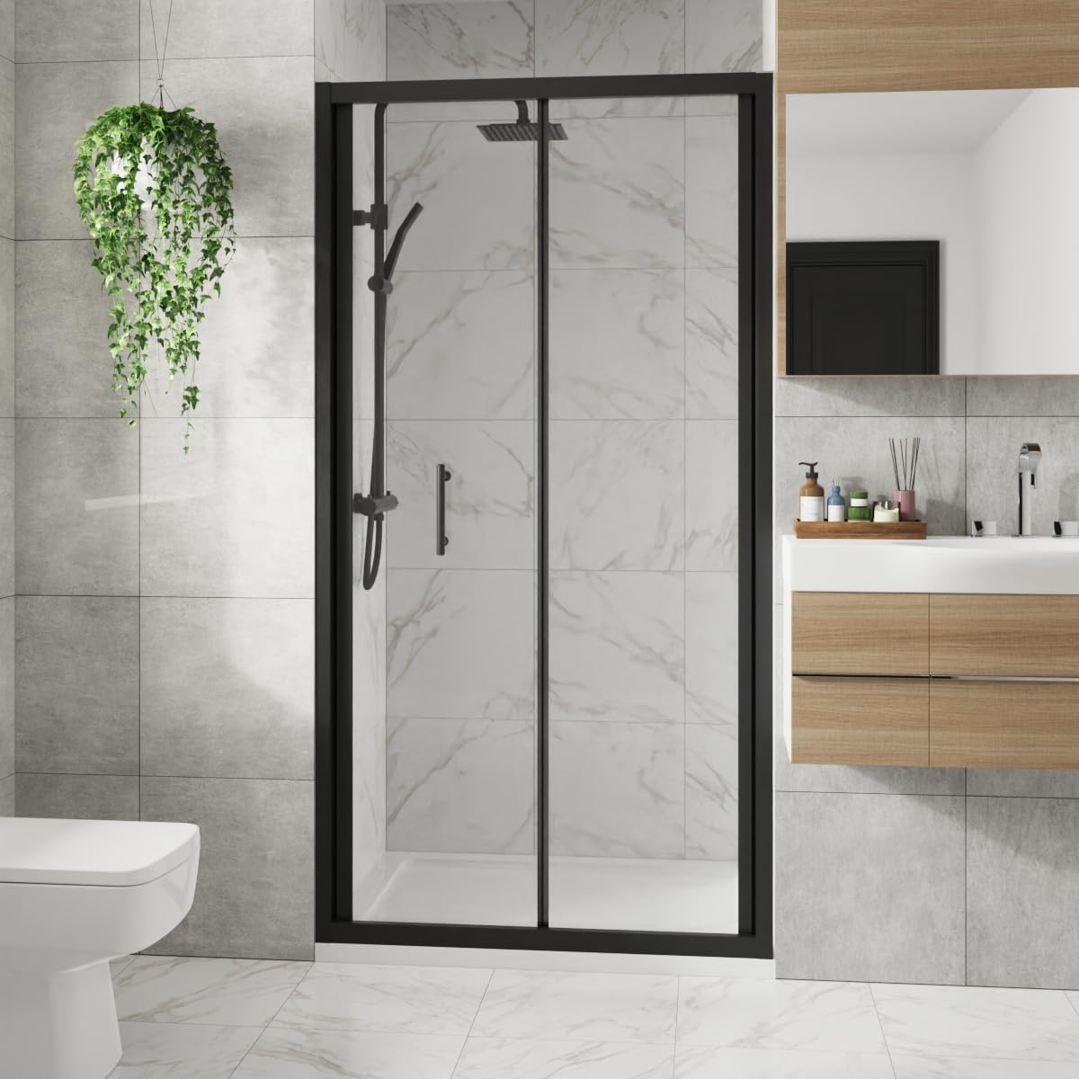 Blümme Black 1000Mm Bathroom Bi- Fold Door Shower Enclosures Matte Framed 6Mm Glass Space Saving Shower Door