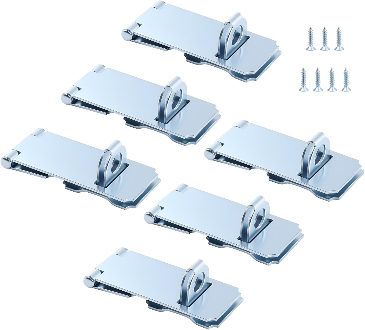 HOME MASTER HARDWARE 6-Pack 3-1/2 Inch Heavy Duty Steel Door Hasp Latches - Adjustable Safety Padlock Hasps with Screws for Gates & Sheds