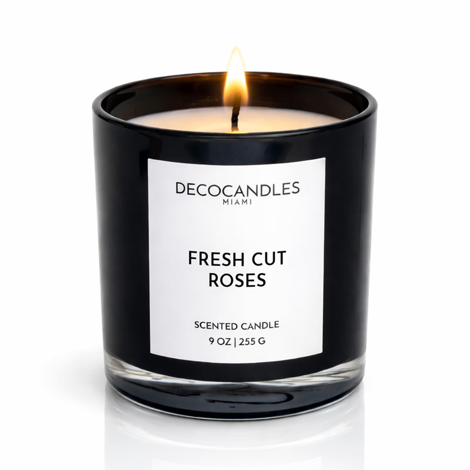 Urban Concepts by DECOCANDLES - Highly Scented Soy Candle - Long Lasting - Hand Poured in USA (9 Oz. Black Jar, Fresh Cut Roses)