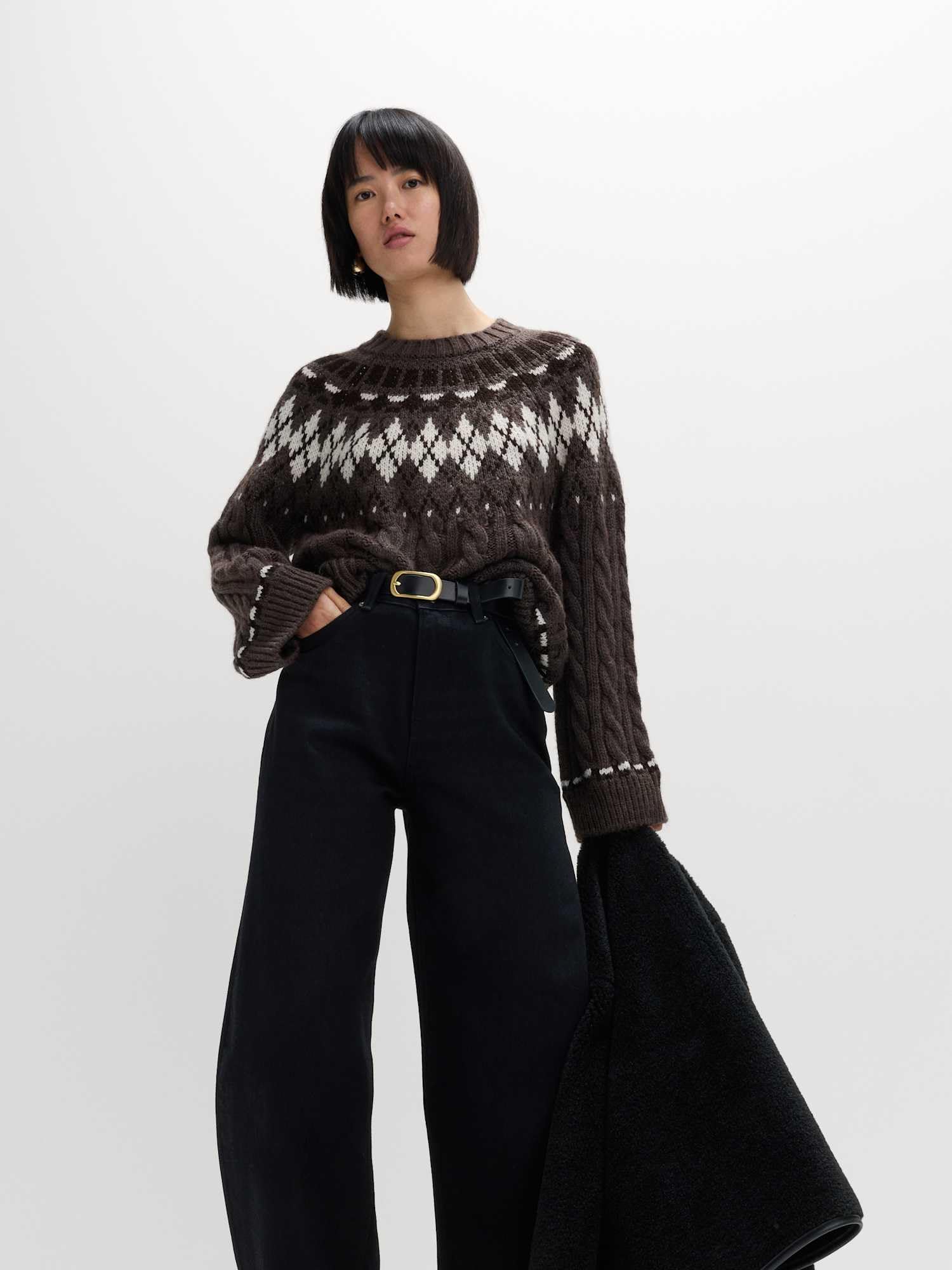 Marks & Spencer Jersey de Punto de Ochos de Cuello Redondo con Diseño Fair Isle para Mujer, Ajuste Normal