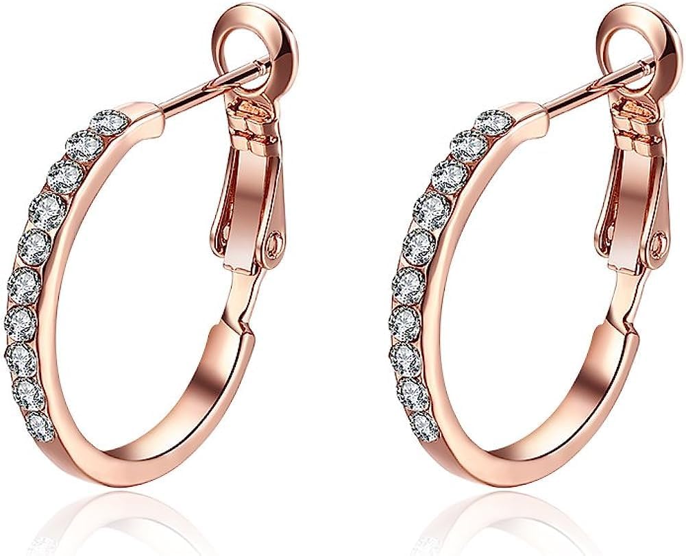 18K Gold Plated Hoop Earrings Covered with Jewels Made with Austrian CZ Stone