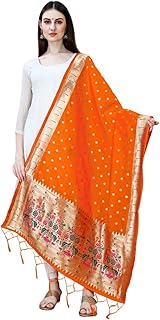 Women's Woven Banarasi Silk Paithani Dupatta/Chunni with Thread Work and Zari Motifs - Fancy Chunni for Women and Girls - Price In India