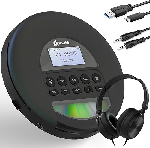KLIM Nomad con auricular - Nueva versión - Reproductor de CD portátil Walkman con batería de larga duración - Radio FM - Compatible con reproductor