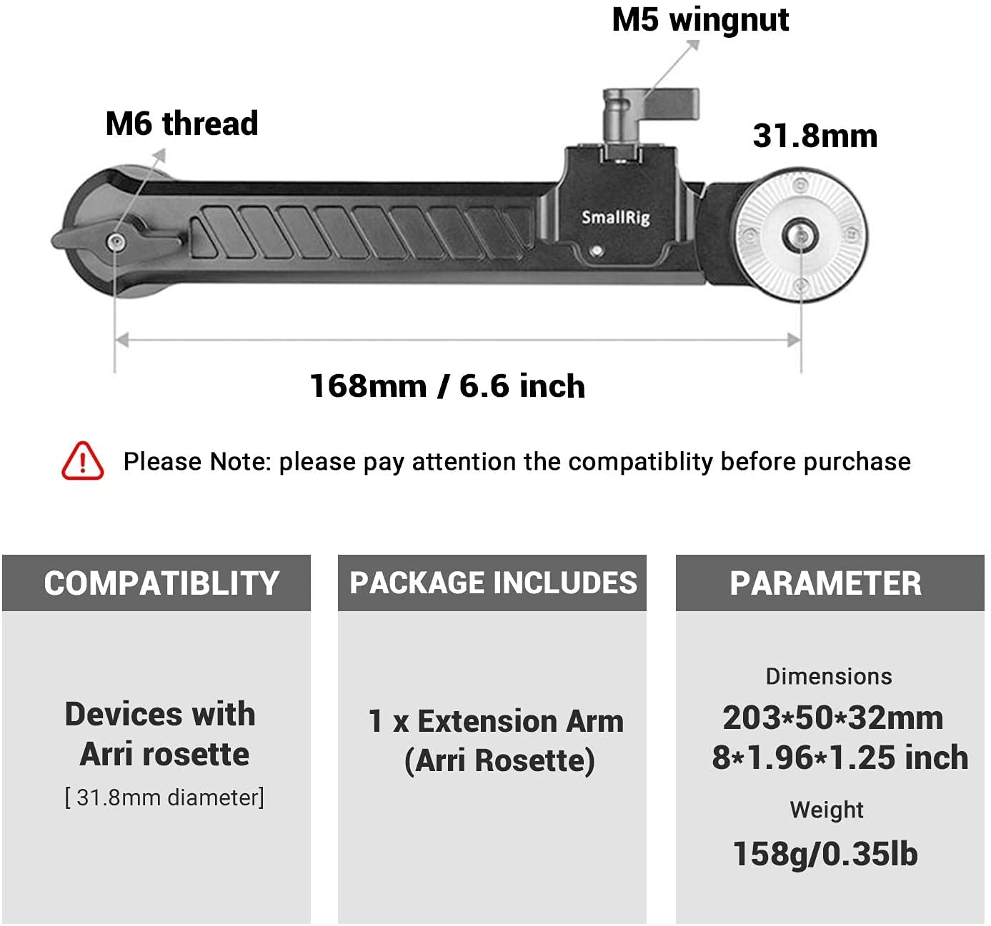 SMALLRIG Erweiterung Arm mit Rosette 1870 für Sony FS5 FS7 Grip