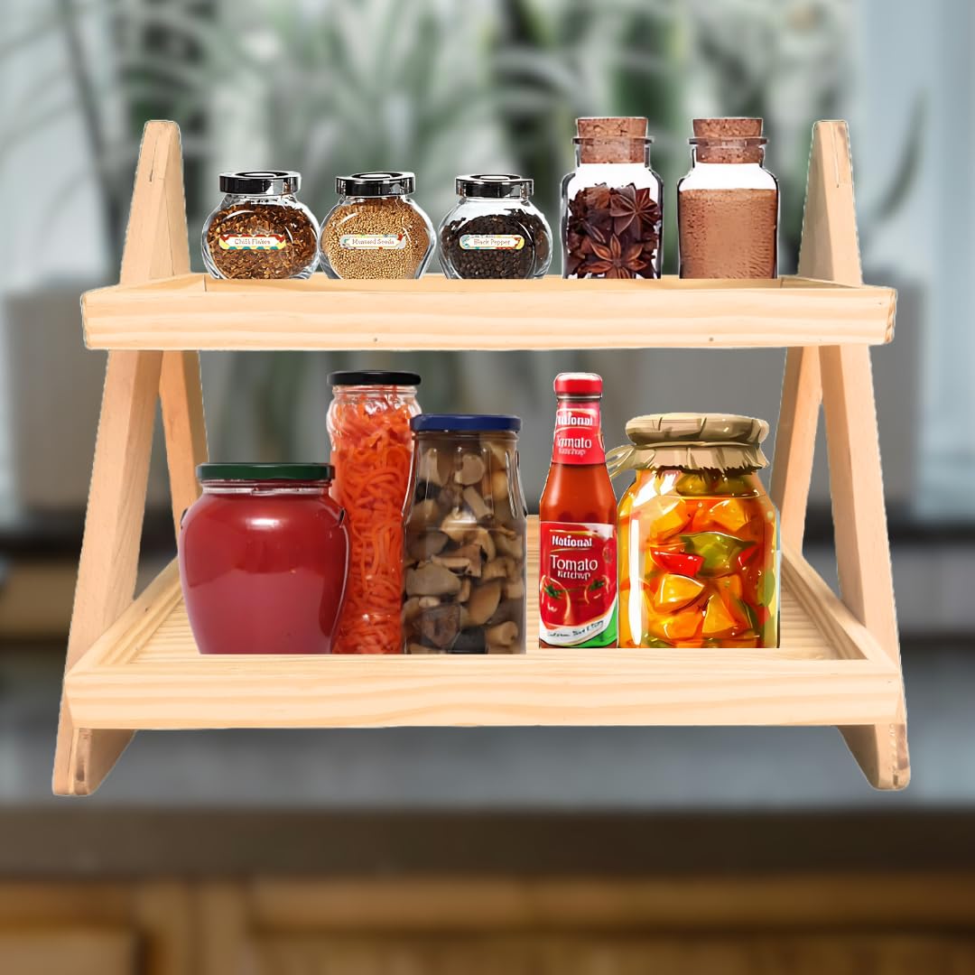 Shy Shy Wooden Storage Rack | Multi-Purpose 2-Tier Organizer for Kitchen, Books, and Decor | Sturdy, Space-Saving, Modern Shelf for Home, Office, and Living Room 3