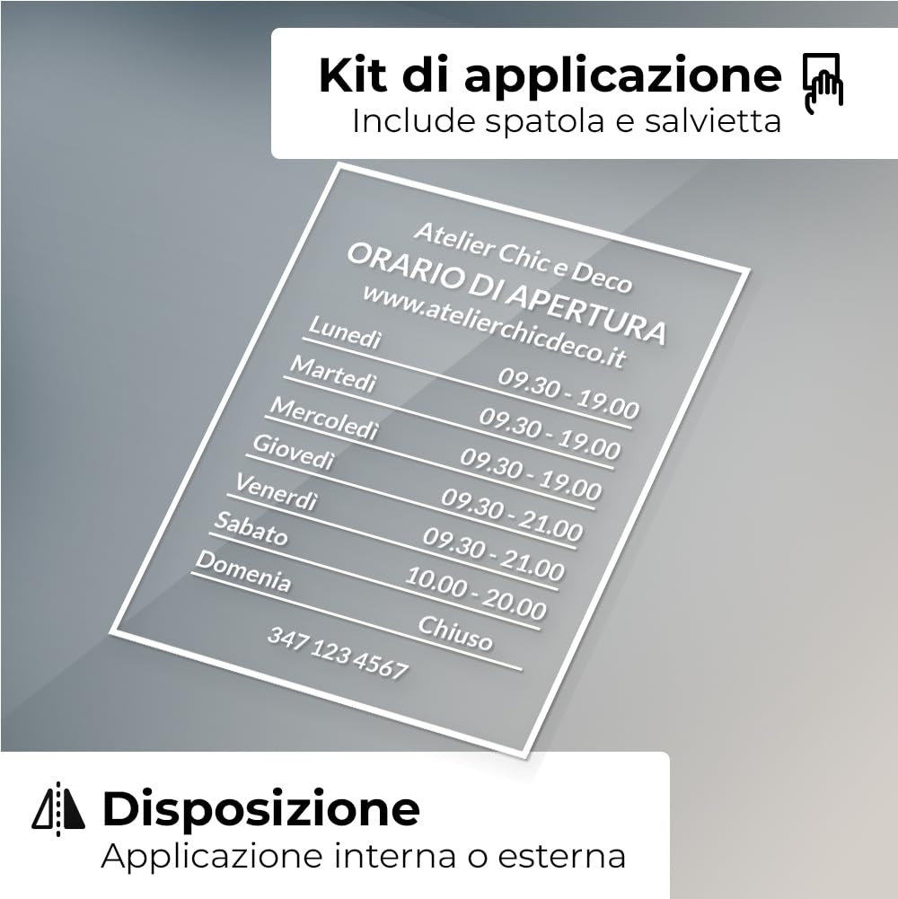 Autocollant per orari personalizzato per vetrine del negozio - Design 1