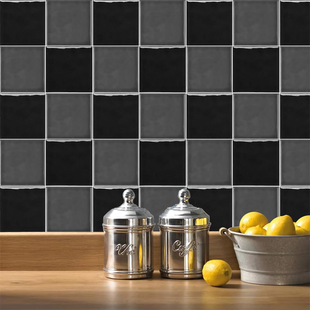 LMYSXAOZ Tile Stickers Black Gray Stick On Tiles,Self Adhesive Wall Tiles for Kitchen Bathroom,Vinyl Peel and Tiles,Stick Waterproof Oilproof 10 PC(15x15cm)
