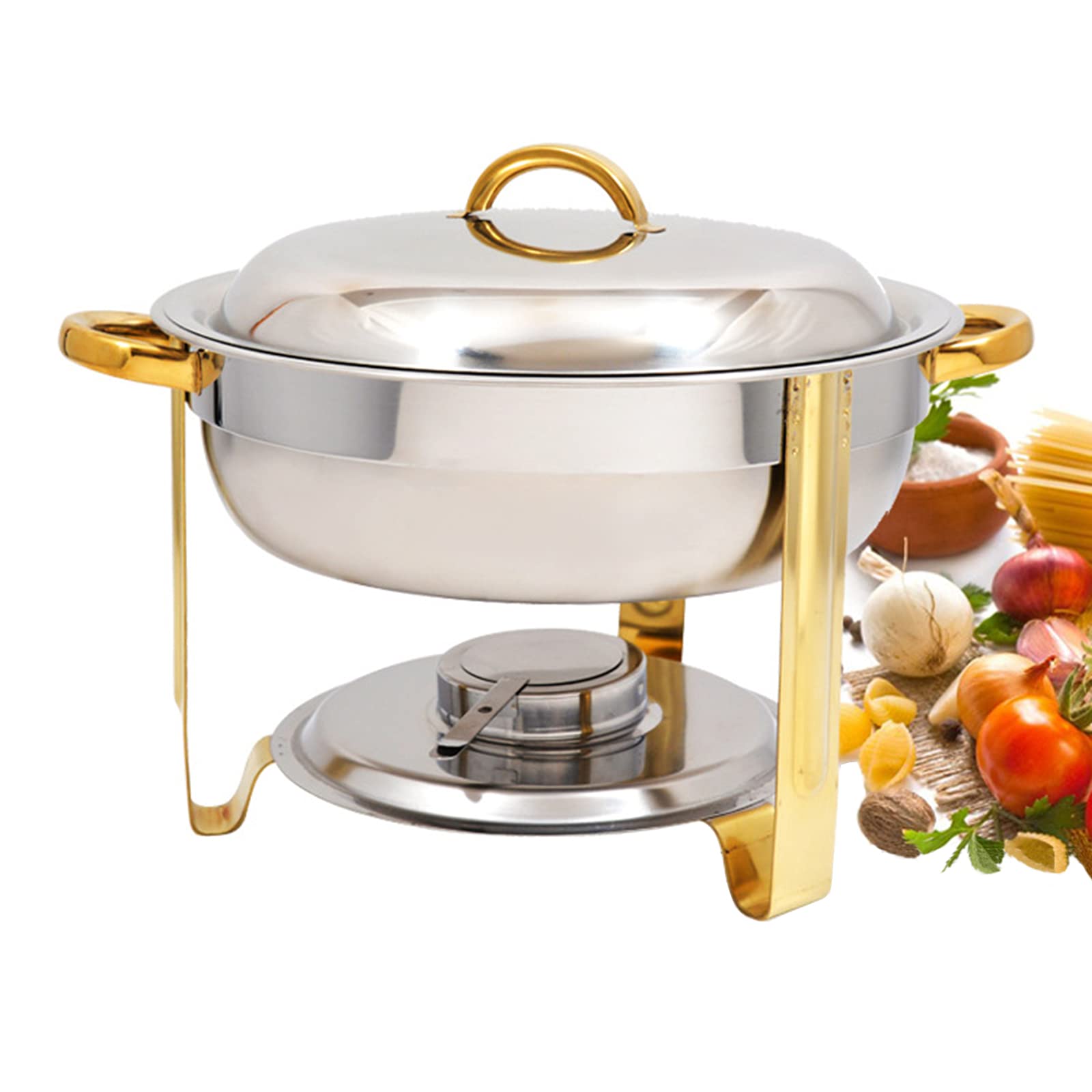 Chafing dish haut de gamme en acier inoxydable 3,5 l avec cadre et couvercle miroir