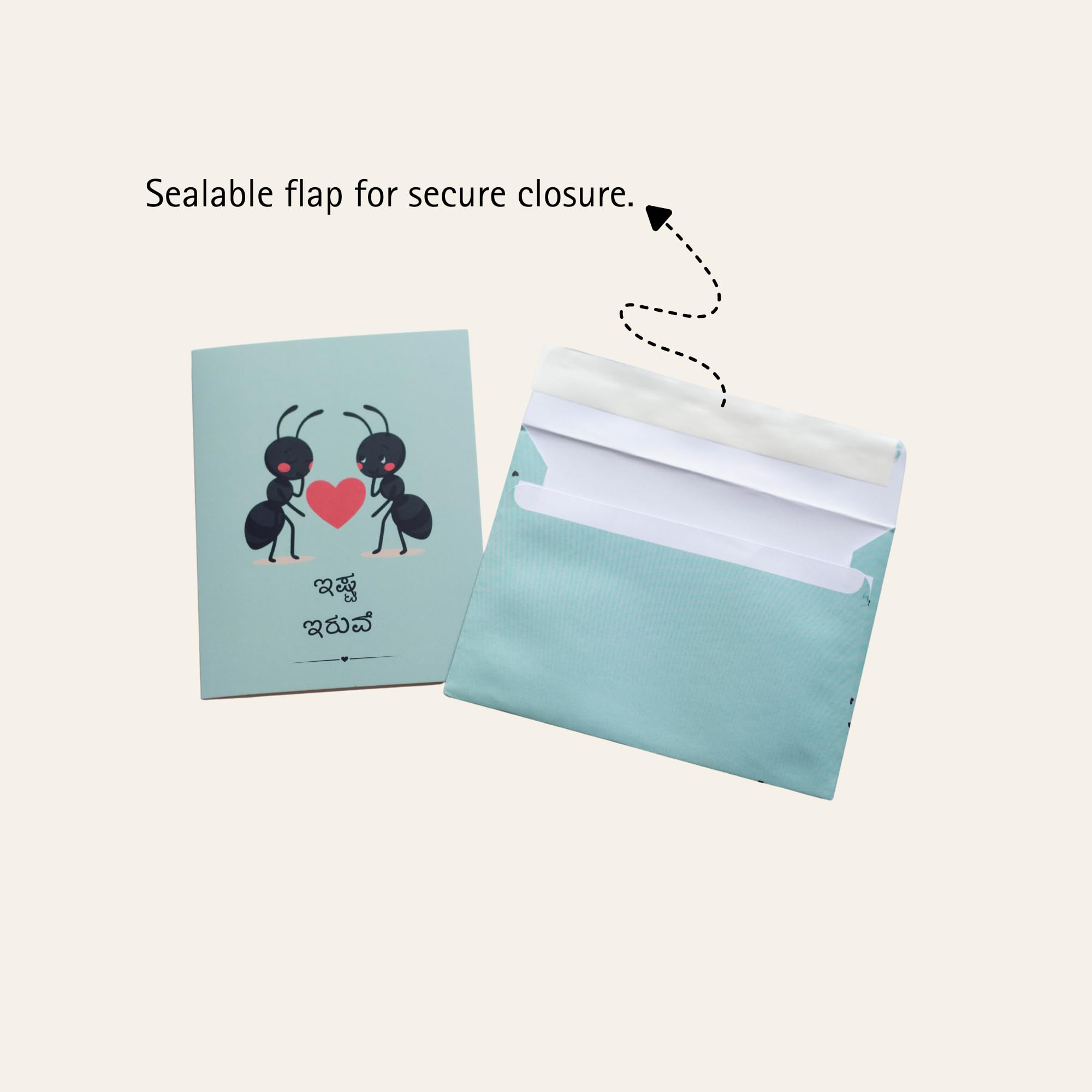 BUTTERCUP & BUBBLES Ishta Iruve Kannada Greeting Card with Cute Ants Design, Premium 350 GSM Matte Paper, 13.9 x 10.7 cm, Includes Matching Envelope 4