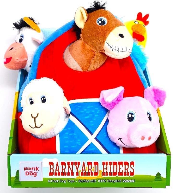 Barnyard Hiders Lot de 6 jouets couineurs pour chien Poulet, mouton, vache, âne, cochon