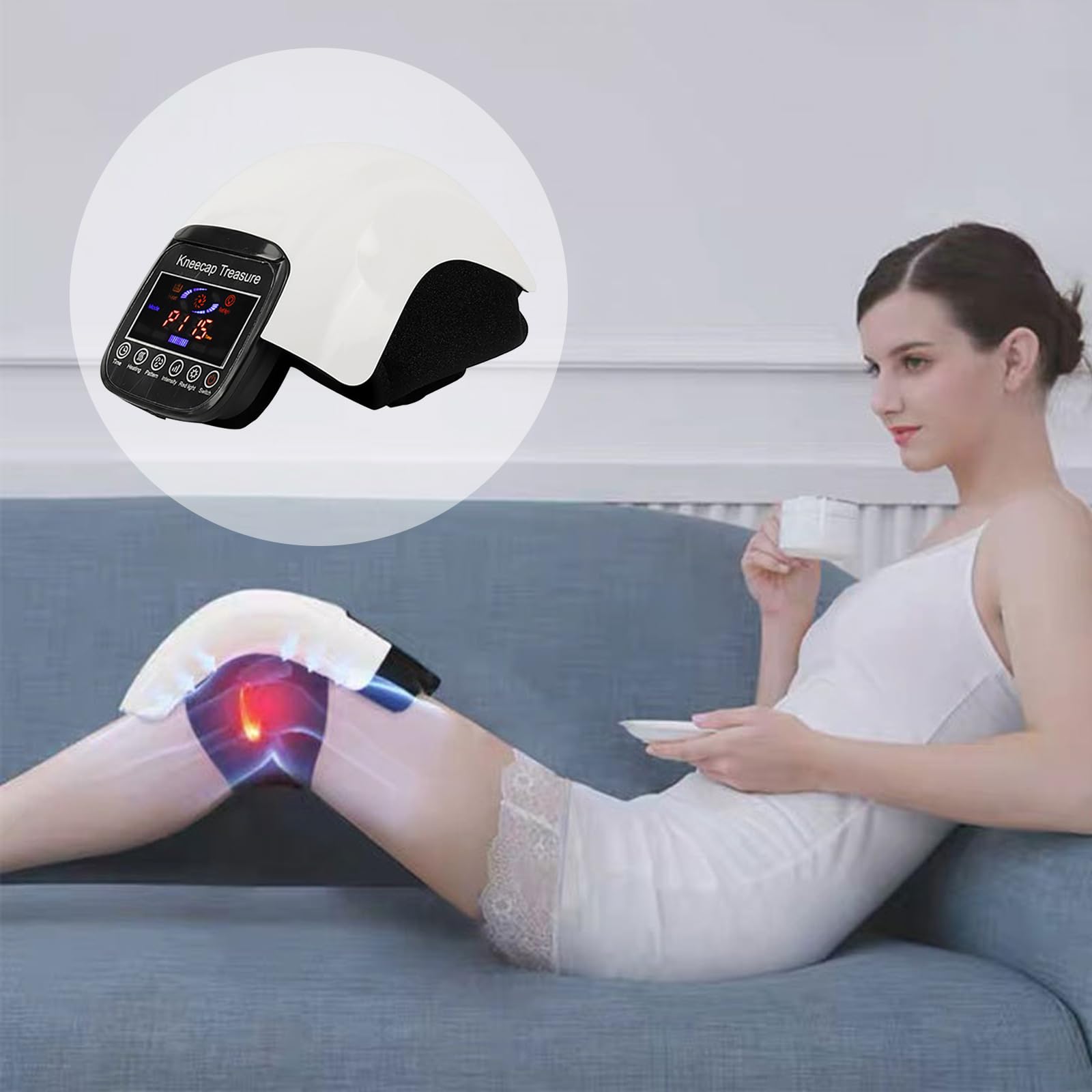 Masajeador de rodillas, terapia de luz infrarroja roja con impulso de calor, masajeador de rodillas, para aliviar las articulaciones rígidas hinchadas, estiramiento de ligamentos, deportes y lesiones