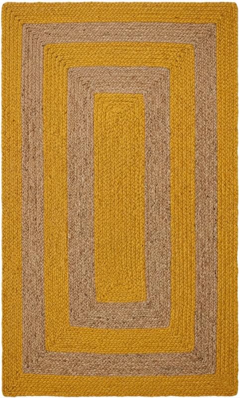 Tapis de sol en jute naturelle fait main Jaune/beige 2,1 x 3,4 m